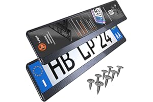 L & P CAR DESIGN Portatarga Auto - Supporto Targa - [semplice, durevole e sicuro] - 8 viti - 520x110 mm - Carbonio effetto - Porta Targa - adatto a qualsiasi auto - per targhe italiane omologate - Fissaggio per Targa