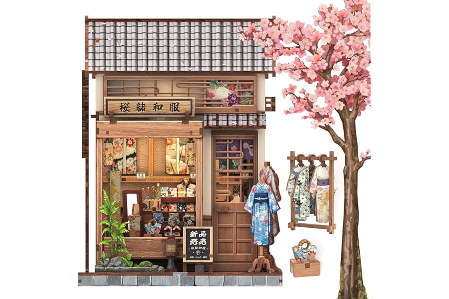 Cutefun Book Nook Japan - Japanese Book Nook Kits for Adults, Bookshelf 3D Puzzles Diorama Miniature Kit Tiny House Gift for Book Lovers Readers Craft Enthusiasts (Japanese kimono shop)