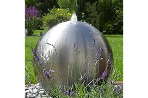 CLGarden 48cm großer Edelstahl Kugel Springbrunnen ESB5 gebürstet Kugelbrunnen mit LED Beleuchtung
