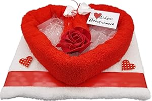 Frotteebox Geschenk-Set Herz aus Handtuch (100x50cm) und Gästetuch geformt zu Muttertag Geburtstag Hochzeit