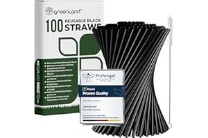 Greenland Pack of 100 Reusable Black Straws with Brush - 21 cm Long, 6mm Wide - Perfect for Cocktails, Milk, Juice, Tea (Drinking Straws)