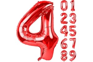 ONEHOUS 40 Inch Red Large Numbers Balloons 4, Number 4 Digit 4 Helium Balloons, Foil Mylar Big Number Balloons for Birthday Party Anniversary Supplies Decorations