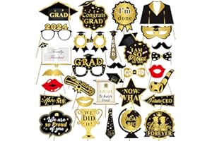 LMSHOWOWO Graduation Deko 2024, 30 Stück Abschlussfeier Foto Requisiten, Abschlussfeiern Photo Booth Props, Fotobox Accessoires für Abschluss, Graduation Fotorequisiten, Schwarz Gold Abschluss Deko