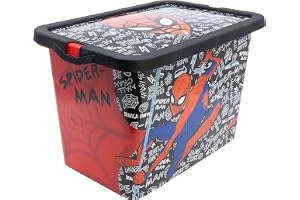 STOR Förvaringslåda för Barn Spider-Man med Klicklås 7 Liter - Multifunktionell Plast Organiserare för Leksaker och Barnrum