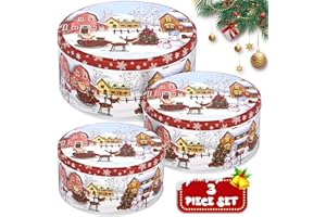 MTINRNI Winter Collage Accessoires,Caja Galletas Metalica Redonda,3PCS Tarro Galletas con Tapa,Multifuncional Caja Metalica,Cajas Navidad,Multicolor.para Almacenamiento de Galletas,Dulces y Regalos.