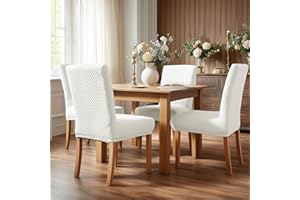 Deconovo Coprisedie Elasticizzato con Schienale 4 Pezzi per Cucina e Soggiorno, Coprisedie Decorativo Motivo a Pois Bianco