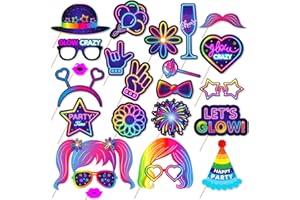 AIBAOBAO Fotobox Accessoires Neon, 25 Stück fotobox Requisiten Glow, Party Foto Requisiten, Photo Booth Props für Geburtstag, Karneval, Hochzeit,Weihnachtsparty, Disco Party Zubehör Deko Gadgets