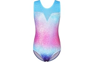 ZNYUNE Fille Justaucorps Gymnastique Classique sans Manches avec Paillettes