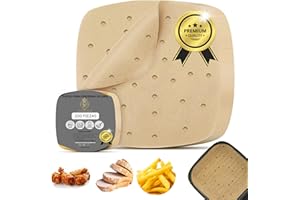 EVERYKIP 200 Piezas Papel de Pergamino para Freidora de Aire [22 cm] Papel Horno para Freidora Sin Aceite Perforado, Papel Air Fryer Desechable