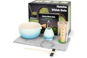 GUIGA Set di 7 Pezzi Matcha Kit,Set Accessori Cerimonia Tè Matcha,Portafrusta,L'Insieme Perfetto per Preparare Tè Matcha (Blu Sfumato)