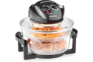 Emperial Premium Black 17L Halogen Convection Oven Cooker Air Fryer 1400W Includes Accessories Pack, Timer & Extender Ring
