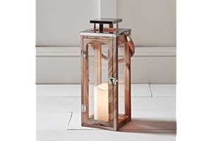 Lights4fun Large Nautical Wooden Decorative Candle Lantern LED Battery Operated with Rope Handle 34cm