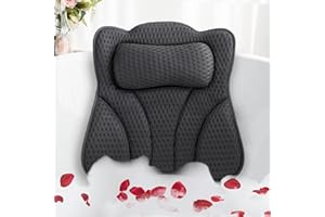 Joeyset Bath Pillows for Tub Head Neck Back Support, Bathtub Pillow 4D Breathable Air Mesh, Spa Relaxing Gifts for Women, Luxury Bathing Accessories with 6 Suction Cups and Hook (Gray)