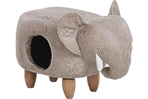 ‎BELIANI Beliani Praktischer Hocker für Kinder und Tiere in Elefanten-Form hellgrau Lederoptik mit Höhle Jumbo