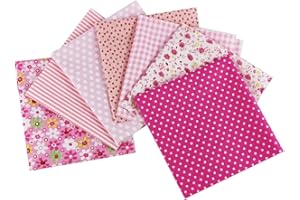 aufodara Baumwollstoff Patchwork DIY Stoffpaket 7 Stück 50 x 50 cm, Reiner Baumwolle Stoff, Stoffe zum Nähen, Quilten Basteln Handwerk Gewebe, vielfältige Mustern Quadrate Baumwolltuch (Pink)