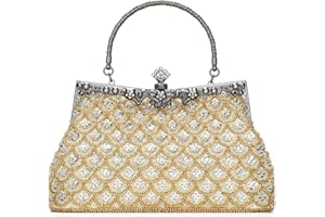 UBORSE Damen Clutch Abendtasche Vintage Handtasche Strass Elegant Schultertasche Kleine Umhängetasche Tasche für Hochzeit Party Disko - Gold