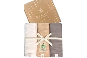 ‎DIKOS Baby Mulltücher 3er SET peach, creme gekreppt 64x64cm | 100% GOTS BIO-Baumwolle | Musselin Mulltuch Spucktuch Junge Mädchen | Moltontuch Mullwindeln | Neugeborenen Erstausstattung Geschenk zur Geburt