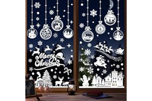 Baynetin Adesivi per Finestre di Natale, Bianche Vetrofanie Natalizie Finestre per Vetrine Removibili Stickers Natalizi Riutilizzabili, in PVC, per Natale Vetrofanie Decorazioni (10Fogli,245Pezzi)