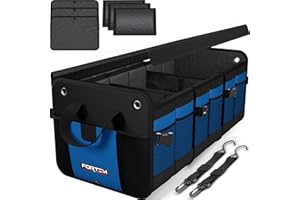 FORTEM Organizador Maletero SUV, Caja Plegable con Compartimentos, Accesorios Auto Mujer Hombre, Tela Oxford 1680D, Base Antideslizante, Correas Ajustables, Tapa Suave (90L)