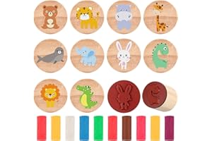 Tenare 10 Set Holzstempel Knetmassen Set Enthalten 10 Holz Tierstempel für Kinder und 10 Mehrfarbige Plastilin Spielzeug Stempel für Junge Mädchen Party Mitgebsel Geburtstags Geschenk zur Babyparty