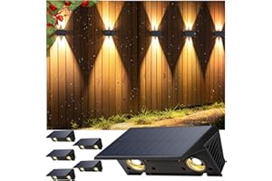 IIRARA Solar Fence Lights Outdoor Garden, 6-Pack Warm White, Up & Down Solar Wall Lights Outdoor, Waterproof, 120 Lumens Bright Dusk to Dawn for Yard/Pool/Porch