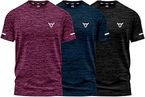 TORO ACTIVA Pack of 3 Mens Workout Short Sleeve T-Shirts Athletic Fit Fast Drying Moisture Wicking Sports Style T-Shirts