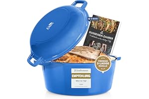 Ottia Casserole en fonte [avec livre de recettes] – Casserole en émail de qualité supérieure de 26 cm – Pot à pain en fonte idéale pour la pâtisserie, la casserole en fonte, la cuisson du pain, la
