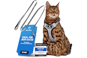 Blue Pawz Katzengeschirr mit Leine - 170cm | Katzengeschirr ausbruchsicher & hochwertig | Katzenleine mit Geschirr für Katzen | Katzen Geschirr für unvergessliche Momente (XS), Grau