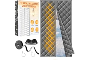 HOFUDON Cortina Termica puerta Magnética 90 x 210 cm, Cortinas Termicas Aislantes Frio y Calor,Protección Contra el Frío, Impermeable,Sin Necesidad de Taladrar, para Interiores y Exteriores,Gris