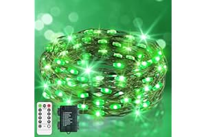 JXLEDAYY 9.9 FT 60 LED Halloween Fairy Lights Battery Operated String Lights Green Copper Wire Christmas Lights with Remote Timer 8 Modes for Tree Greenery Bedroom Wreath Garden Wedding Decoration Green