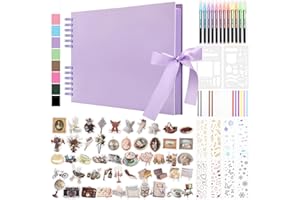 DazSpirit 80 Leere Seiten Fotoalbum zum Selbstgestalten, DIY Scrapbook Fotobuch zum Einkleben, mit 12 Marker & 7-Aufkleber, Gästebuch Ideal für Geburtstag Familie, Hochzeiten, Reisen, Lila