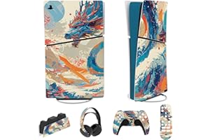 playvital Full Set Skin Sticker for ps5 Slim Console Digital Edition (The New Smaller Design), Vinyl Skin Decal Cover for ps5 Controller & Headset & Charging Station & Media Remote - Dragon's Elysium