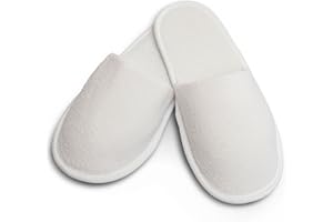Carenesse 4 pary pantofli hotelowych L-XL zamknięte, praktyczne i wygodne klapki jednorazowe ze 100% bawełny frotte, buty dla gości białe z antypoślizgową podeszwą rozm. ok. 43-44 lekkie i nie zajmują