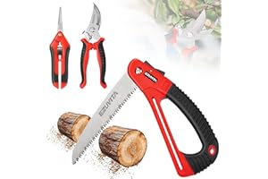 EZUVITA Pruning Saw 180mm with Secateurs & Pruning Scissors, Folding Hand Saw with Secure Lock, Triple Teeth, 7TPI, Soft Grip Tree Saw for Wood, Gardening, Camping, Bushcraft & More