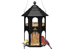 Kingsyard Metal Bird Feeder for Outdoor Hanging, Wild Bird Feeders with Circular Perch, Easy to Clean & Refill, 4 lbs Large Seed Capacity, Black