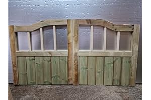 MD CARPENTRY Wooden garden Swan Necks driveway gates, garden gates wooden 4ft, Double Driveway Wooden Garden Gates, Tongue Groove swing double wood timber, (120cm High x 150cm Wide x 5cm Deep)