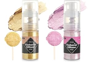 SUJOYGAR Paillettes Comestibles Spray 5g x2 Colorant Alimentaire Poudre, Decoration Gateau Comestible pour Fondant, Macaron, Paillette Alimentaire pour Cocktail, Luster Dust Or Rose et Or