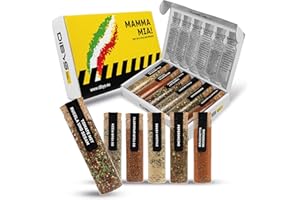 DIBYS MAMMA MIA! Set de Regalo de Especias Italianas | 6 Mezclas de Especias Auténticas con Recetas Incluidas | Hierbas Italianas, Especias para Pizza, Especias para Spaghetti y más | Juego
