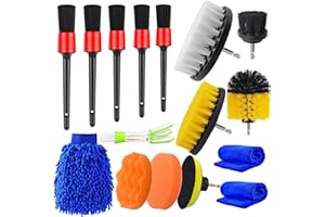 Yumzeco 16Pcs Lot de Brosse Nettoyage Voiture,Pinceau Detailing Auto,Kit de Brosse Nettoyage Voiture Interieur Exterieur,Brosse Nettoyage Perceuse Électrique,Brosse de Jante Voiture Nettoyage de Roue