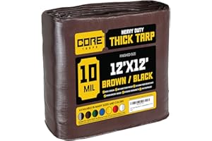 Core Tarps Lona de protección Lona Impermeable con Ojales, (3.65m X 3.65m, 190 g/m²) 10 Mil, Funda Protectora para Techo, Barco, Muebles, Jardín, Piscina, Coche, Marrón/Negro