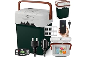 peme Essential Glacière Électrique 25,7L - Refroidisseur et Chauffe-Plats, Double Alimentation 12V & 230V, Mode Éco, Port USB, Couvercle Sécurisé, pour Voiture, Camping, Bateau
