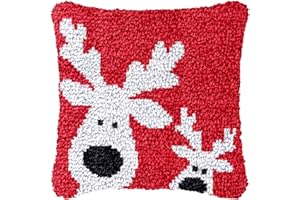 LDFHOIN Kissenbezug Knüpfset Elch Knüpfkissen Set Knüpfkissen Zum Selber, Knüpf-Sets Knüpfteppich Set, Kissenbezug Set für Erwachsene und Kinder, Sofakissenbezug Handgechte Geschenke