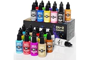 Peinture Aérographe Set, Peinture Acrylique 24 Couleurs avec 2 Nettoyants Aérographe, Prêt à Pulvériser, Kit de Peinture Aérographe à Base d'Eau pour Métal, Modèles Plastique, 20ml/Bouteille