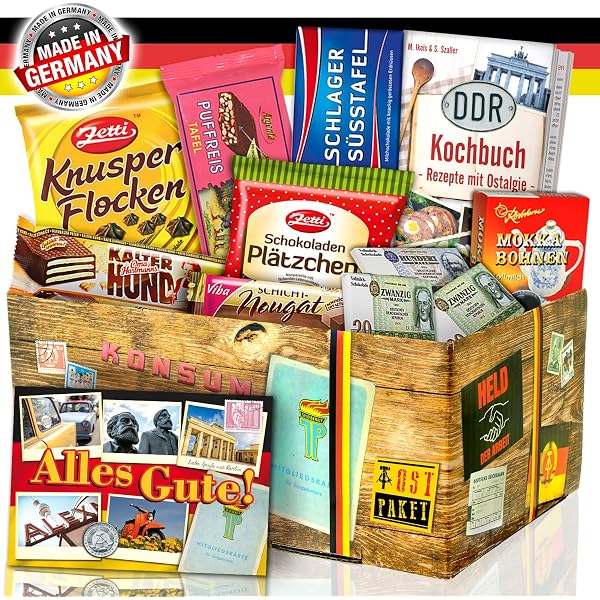 DDR Geschenkkorb Mit 24 Ostprodukten & Kochbuch – Nostalgie-Präsent Für Geburtstag, Muttertag Oder Weihnachten