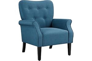 Yaheetech Modern Tub Chair, Mid-Century Polyester Accent chair Sofa Chair with Soft Padded and High Back for Living Room/Bedroom/Home Office Navy Blue