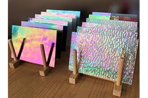 LITMIND 12 Bögen Buntglasbögen, 10,2 x 15,2 cm, Mosaik-Glasfliesen zum Basteln, Kunstglas-Set, verschiedene Farben und Muster (irisierend gemischt, 15,2 cm L 10,2 cm B (12 Stück)