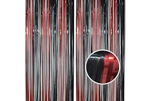 ‎BRAVESHINE BRAVESHINE Tinsel Curtains Black Red Metallic Foil Fringe Curtain Birthday Background Party Decoration for Halloween Vampire Stranger Wizard Horror Party