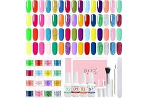 EODCI 41Pcs Kit de Poudre à Ongles 30 Couleurs Dip Powder Jaune Paillettes Marron Poudre Acrylique Transparente Ongle Liquide avec Couche Base Finition Activateur Pinceau, Nail Art Manucure DIY Salon Femme