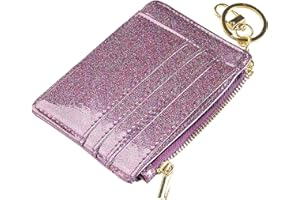 ehsbuy Porta Carte Credito Sottile Portatessere per Donna Ragazza Bimba, Portamonete con Cerniera Portachiavi, Portafoglio Donna Piccolo Pelle (Stella Viola)