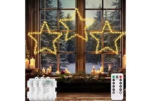 ‎CCILAND CCILAND 3 Stück LED Stern Lichter Weihnachtsdeko Fenster, 180 LED Sterne Weihnachtsbeleuchtung Batteriebetrieben mit 8 Modi Timer Weihnachtsstern Beleuchtet für Weihnachten Hochzeit Deko (Warmweiß)